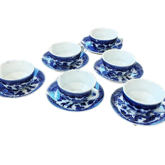 Blue Willow | Antique | Play Teaset | 6 transferware cups & saucers c. 1920 | Japanese Import - Chinamania.shop