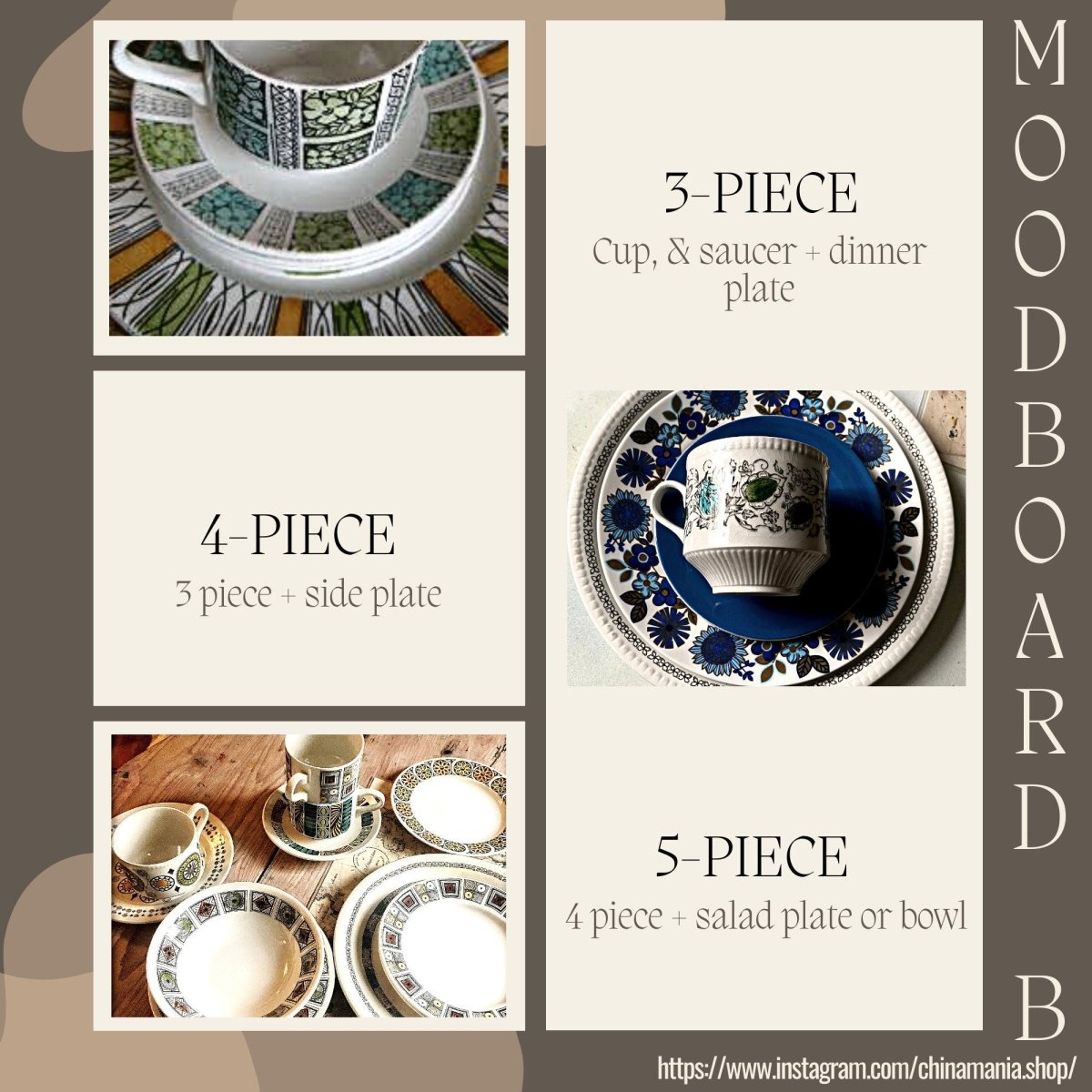 Broadhurst | Mardi Gras | Kathie Winkle | Retro MisMatched Mosaic Tableware, Vintage Cups & Saucers - Chinamania.shop
