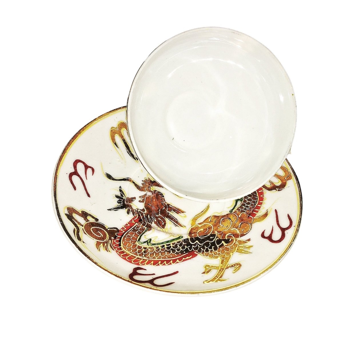 Golden Dragonware Teacup & Saucer, Japanese Moriage in Eggshell Porcelain c.1940s, Asian exportware - Chinamania.shop