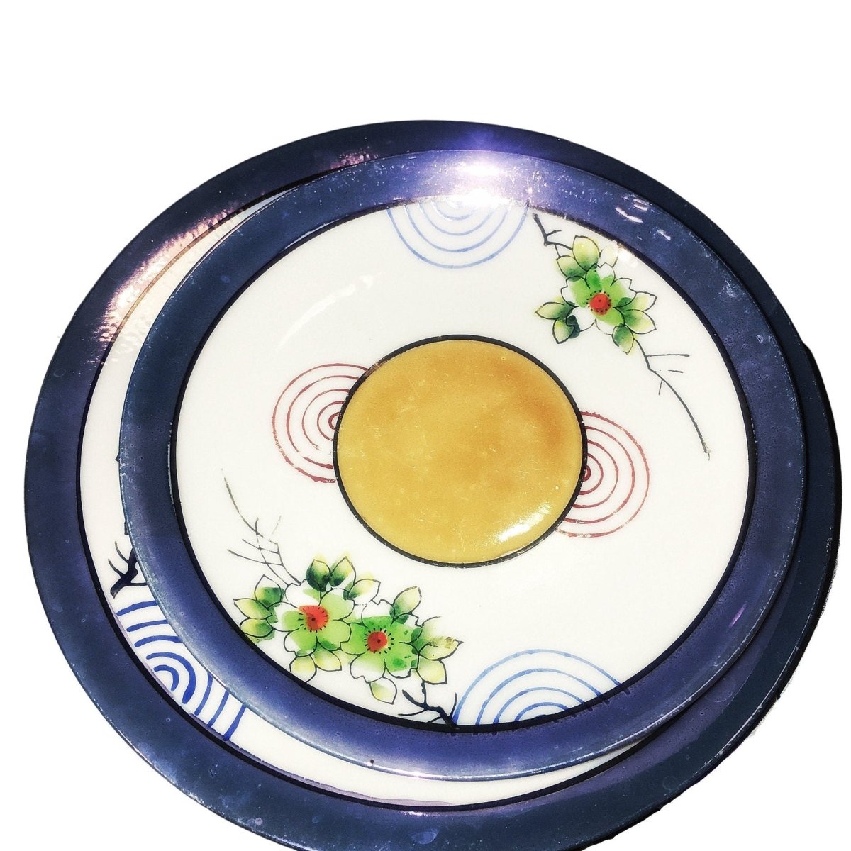 Eggshell Porcelain | Art Nouveau/Deco | Japanese Cup & Saucer c.1910 | Traditional Lusterware Cornflower Blue and Peach - Chinamania.shop