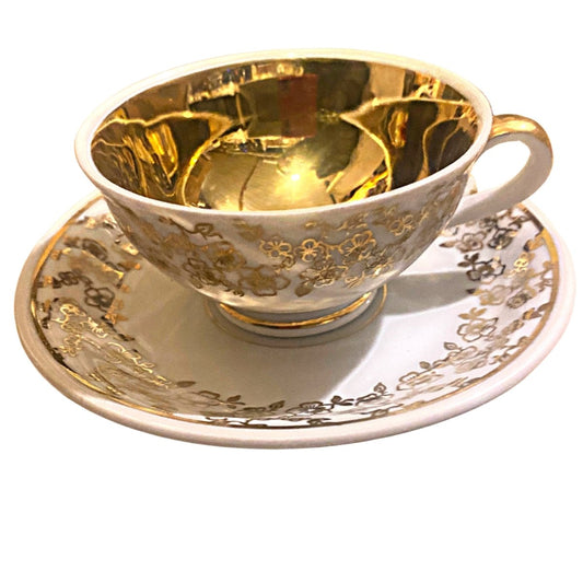 令人愉悦的粉色和金色 Fragonard 摩卡咖啡杯，光滑的白色外观和镀金手柄