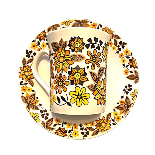 Elizabethan | Carnaby (brown) | MisMatched Mosaic Cup & Saucer - Chinamania.shop