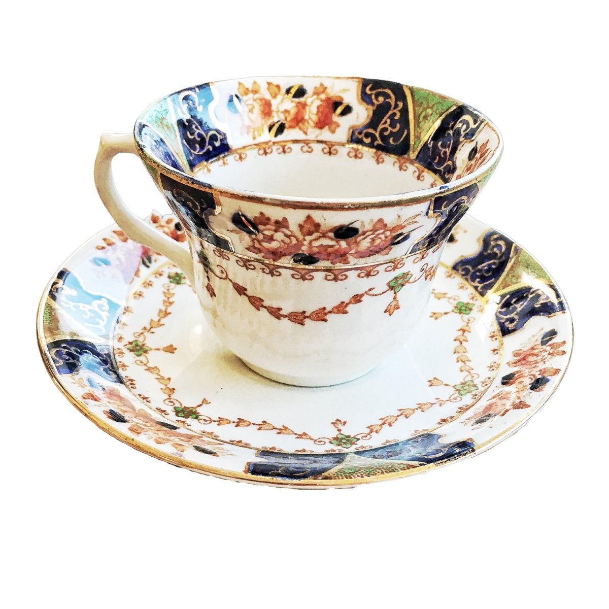 F.J.J. Milgrove | Glorious Antique | Cup & Saucer | Handpainted Imari style c. 1914, Earthenware - Chinamania.shop