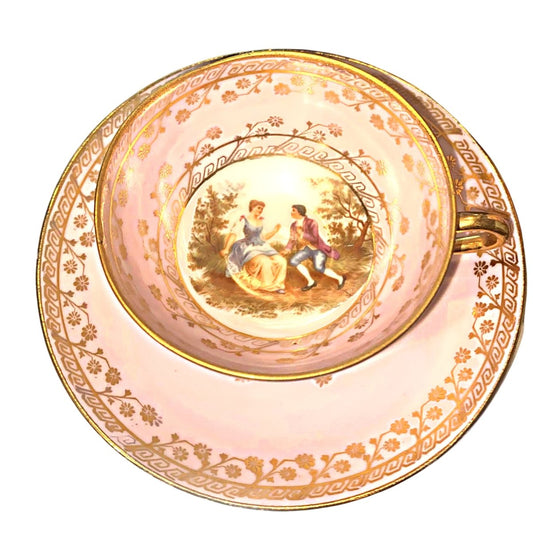 Fragonard | Delightful Pink & Gold Mocha Cup, Smooth White Exterior with Gilded Handle