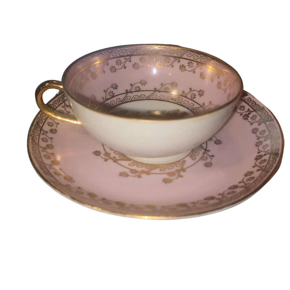 Delightful Pink & Gold Fragonard Mocha Cup, Smooth White Exterior with Gilded Handle - Chinamania.shop
