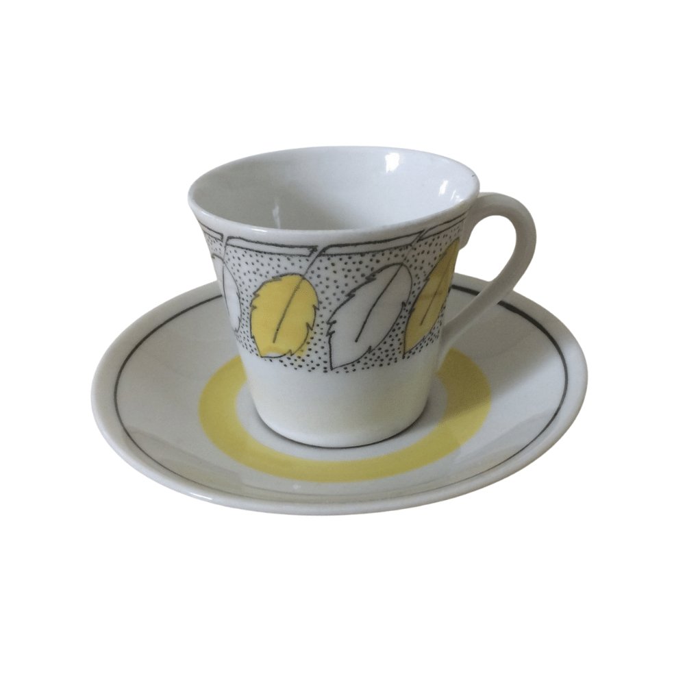 Gefle Blad Gul Retro Illustrated Coffee Cup by Berit Ternell, Model E, 黄色和灰色, Upsala Ekeby