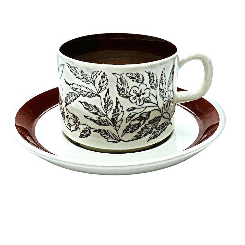 Retrotastic 光滑棕色 Fontana 茶和咖啡杯 | Berit Ternell，Gefle |瑞典设计 |复古杯碟|酒具装饰