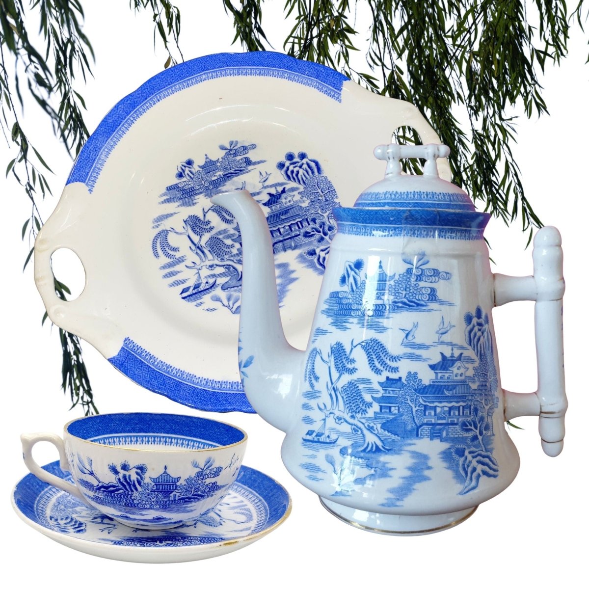 Gustavsberg | Willow (blue) | Antique | Teapot, Cake Plate, cups & saucers - Chinamania.shop