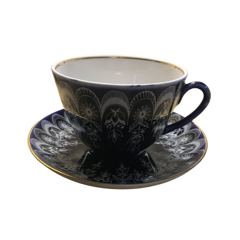 Lomonosov USSR | Cobalt Blue-Black | Rare | Vintage Coffee Cup & Saucer - Chinamania.shop