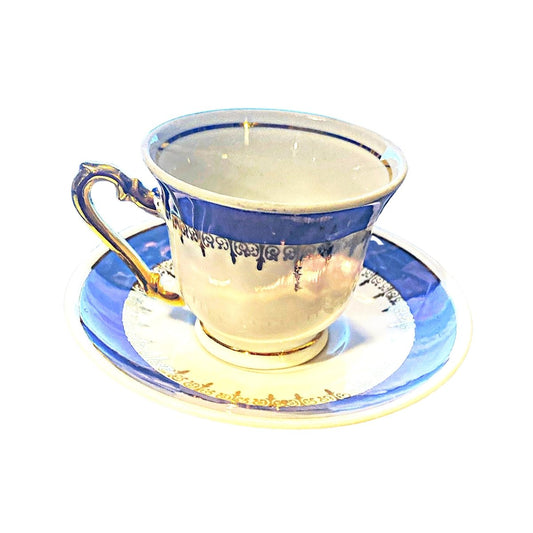 Lusterware | Fine Porcelain Zajecar Yugoslavian Blue Miniature Lusterware Tea Cup & Saucer - Chinamania.shop