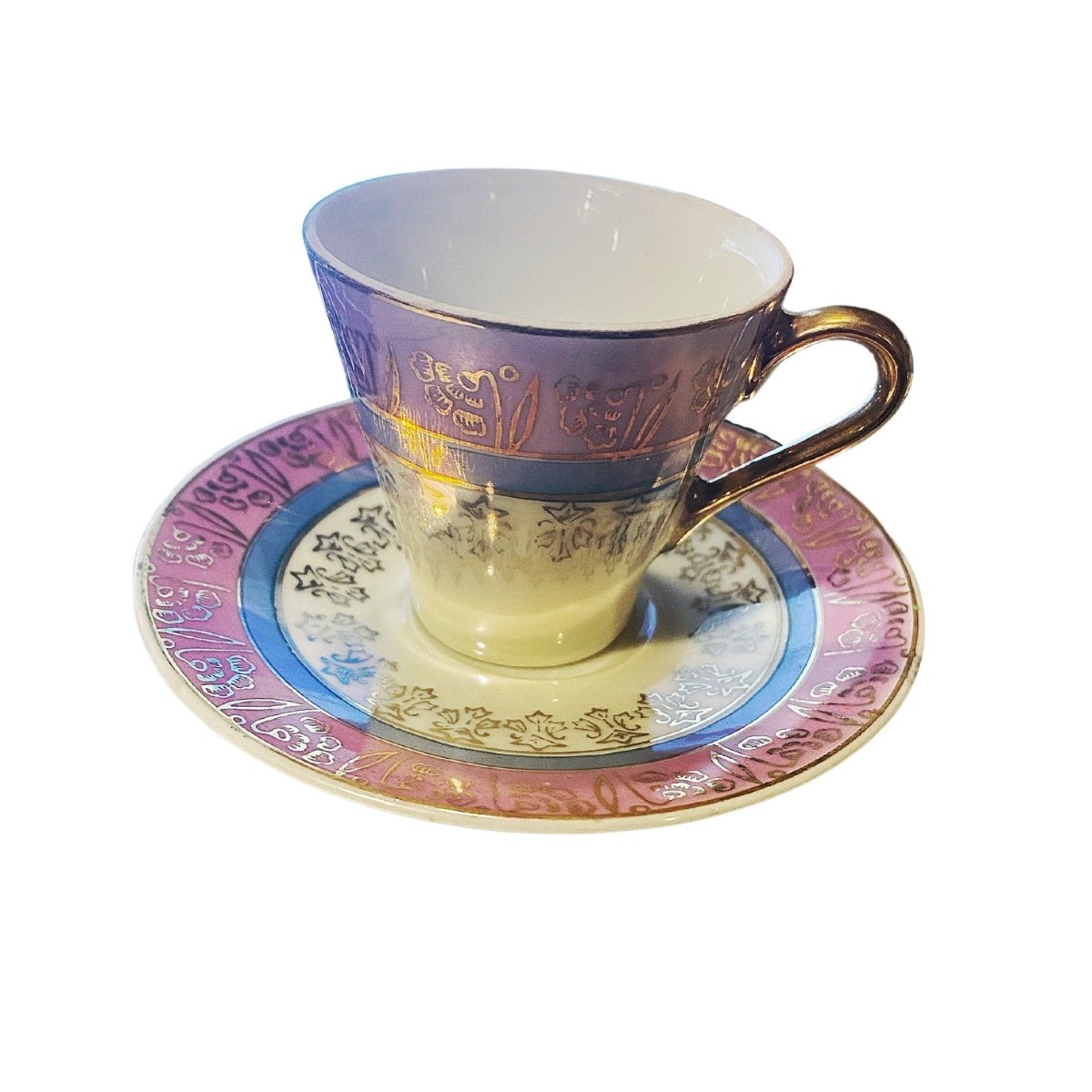 Lusterware Miniature | Pink, Blue & Pearl | Mocha Cup and Saucer - Chinamania.shop