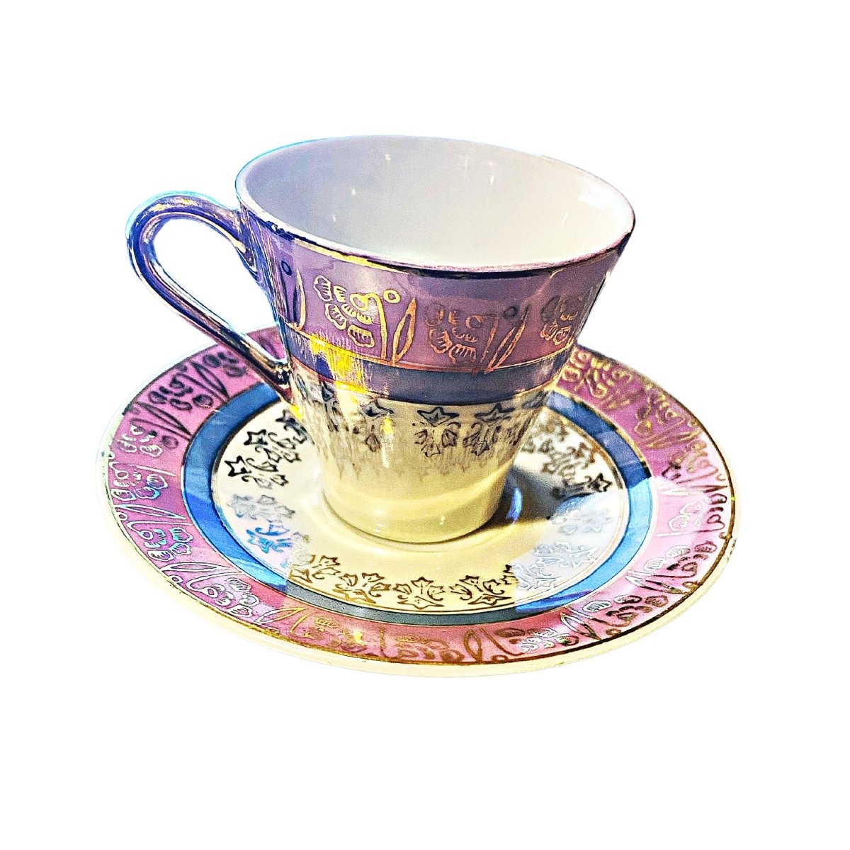 Lusterware Miniature | Pink, Blue & Pearl | Mocha Cup and Saucer - Chinamania.shop