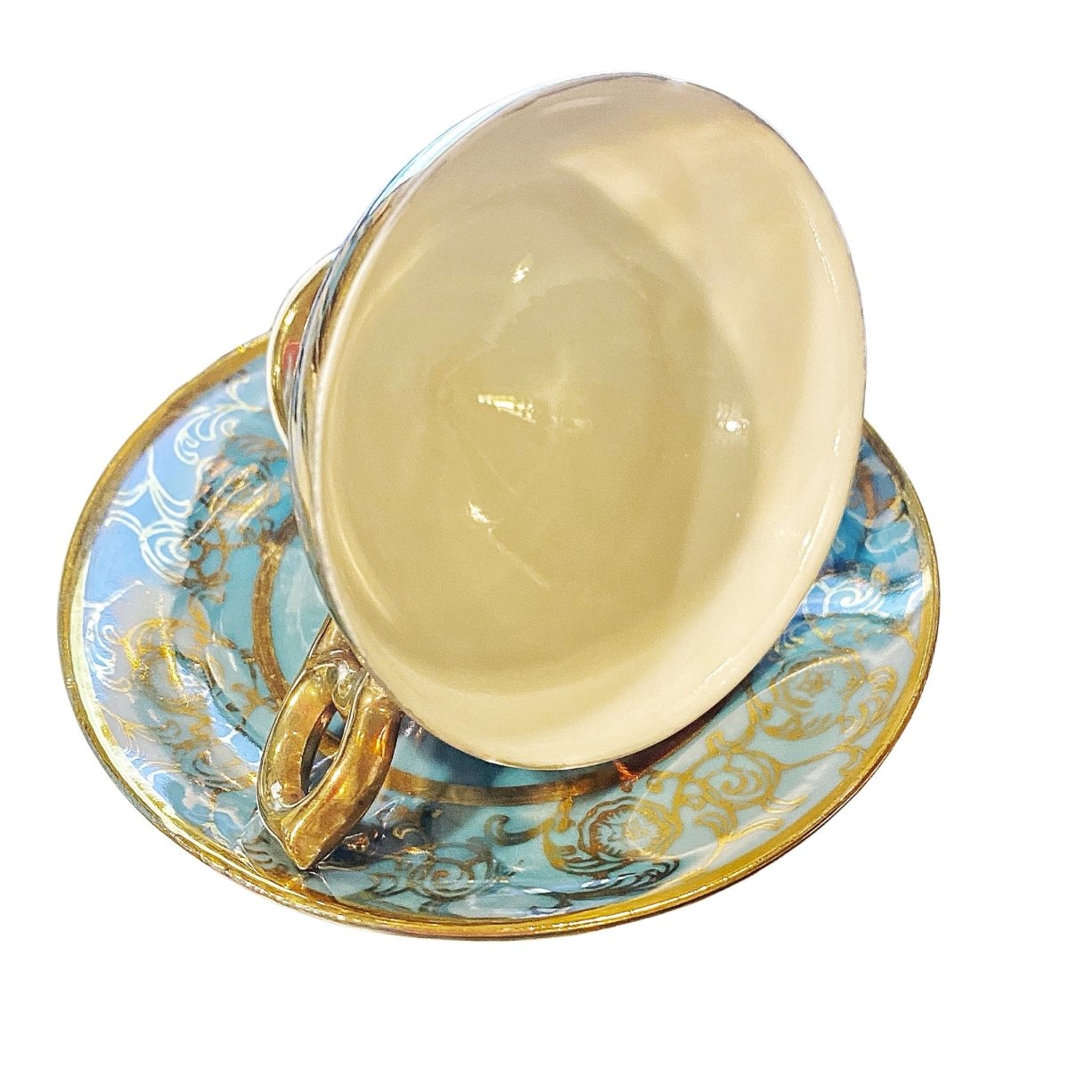 Lusterware | Olive Green | Pedestal Footed Mocha Cup with Golden Flower & Vine Decoration Around the Rim - Chinamania.shop