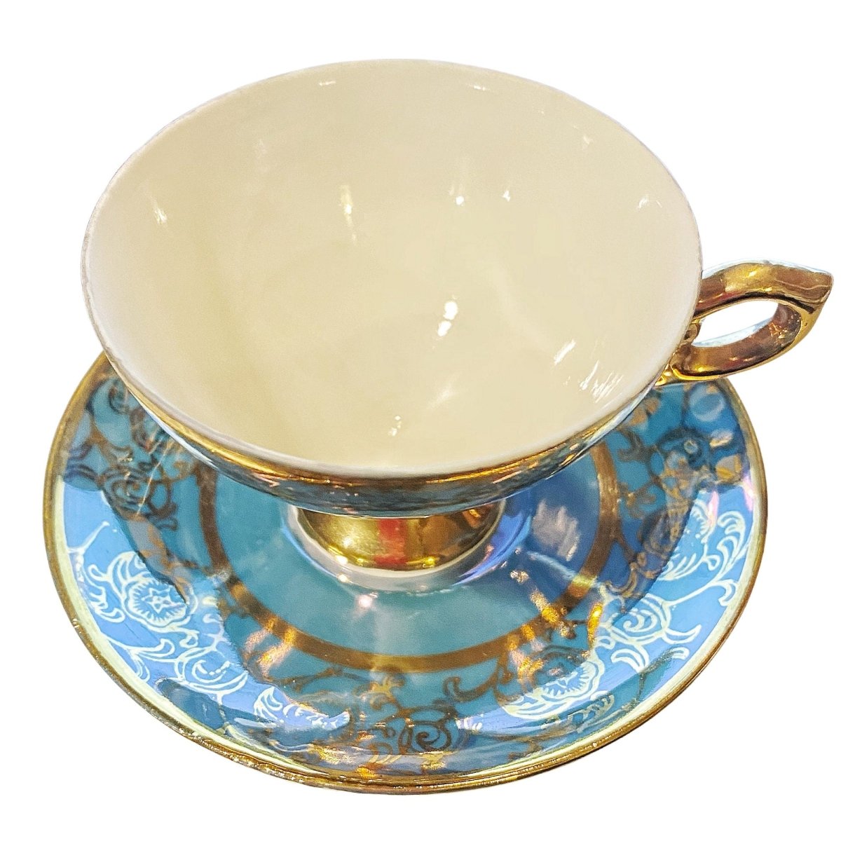 Lusterware | Olive Green | Pedestal Footed Mocha Cup with Golden Flower & Vine Decoration Around the Rim - Chinamania.shop