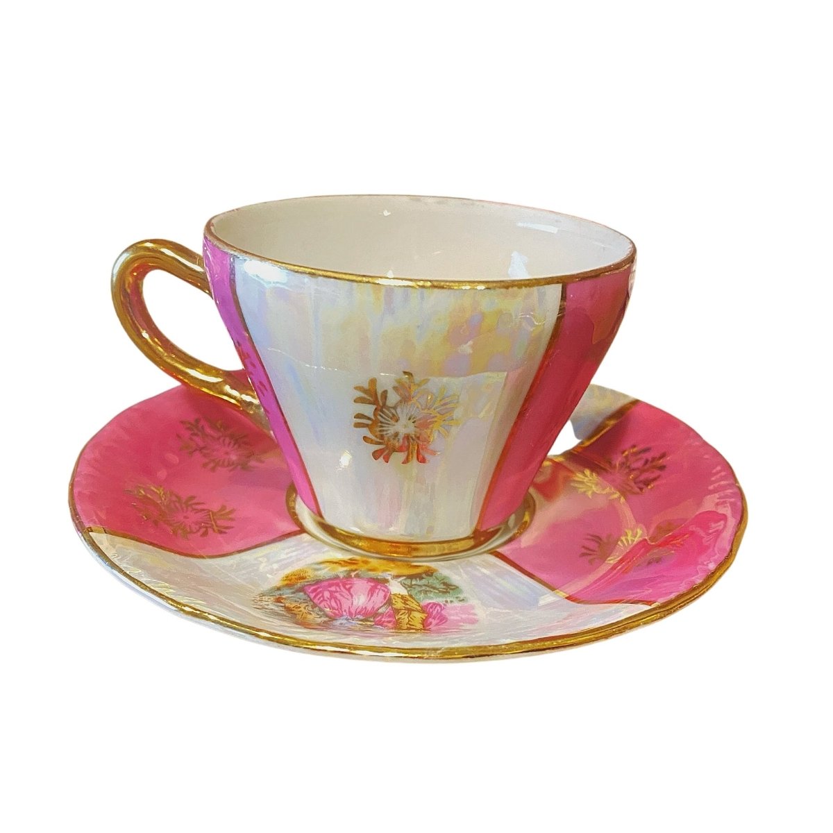 Lusterware | Pink & Pearl Polka miniature | Fragonard Lovers, golden filigree flowers and finishing touches - Chinamania.shop
