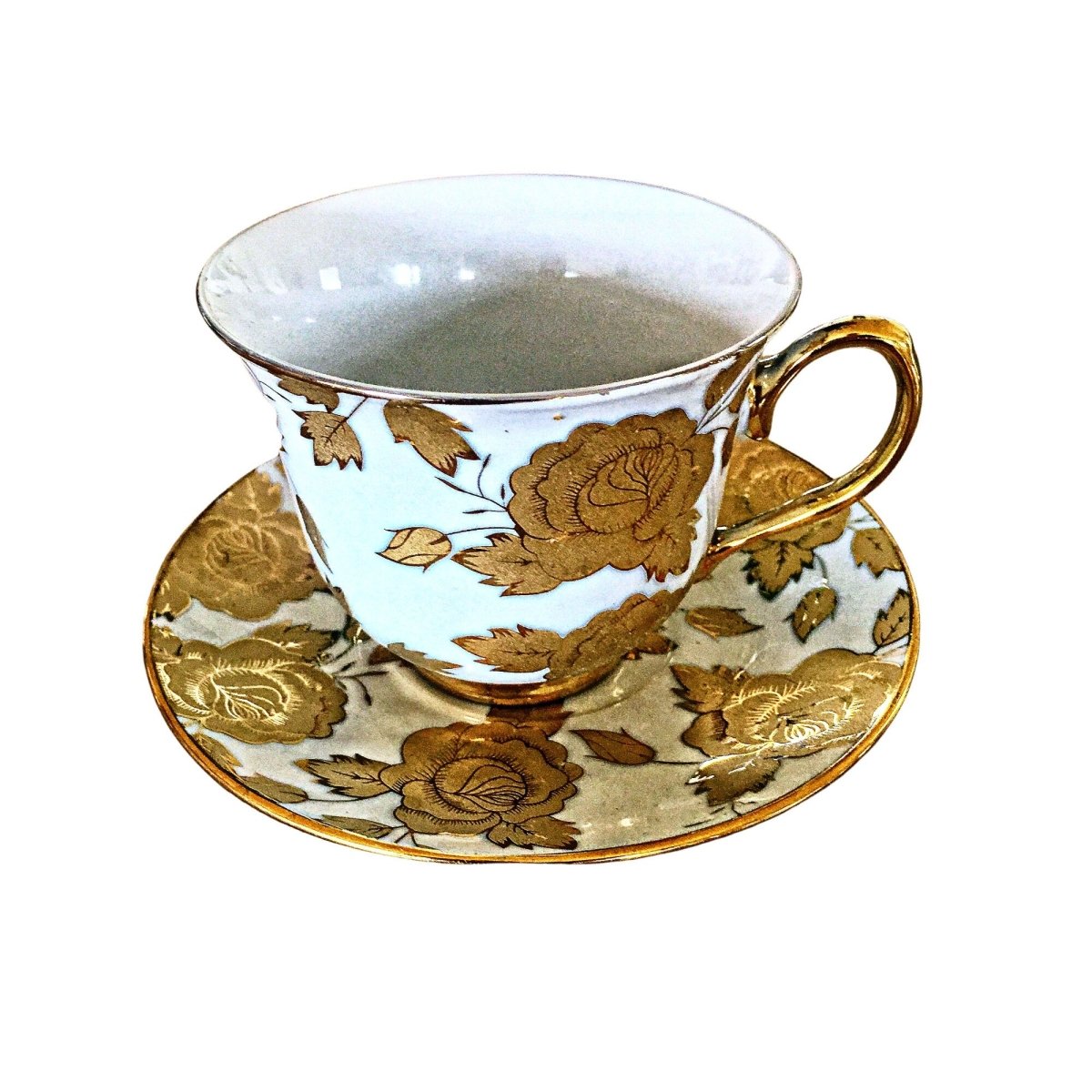 Lusterware | poss. Japanese | Vintage white & gold teapot with matching cups - Chinamania.shop