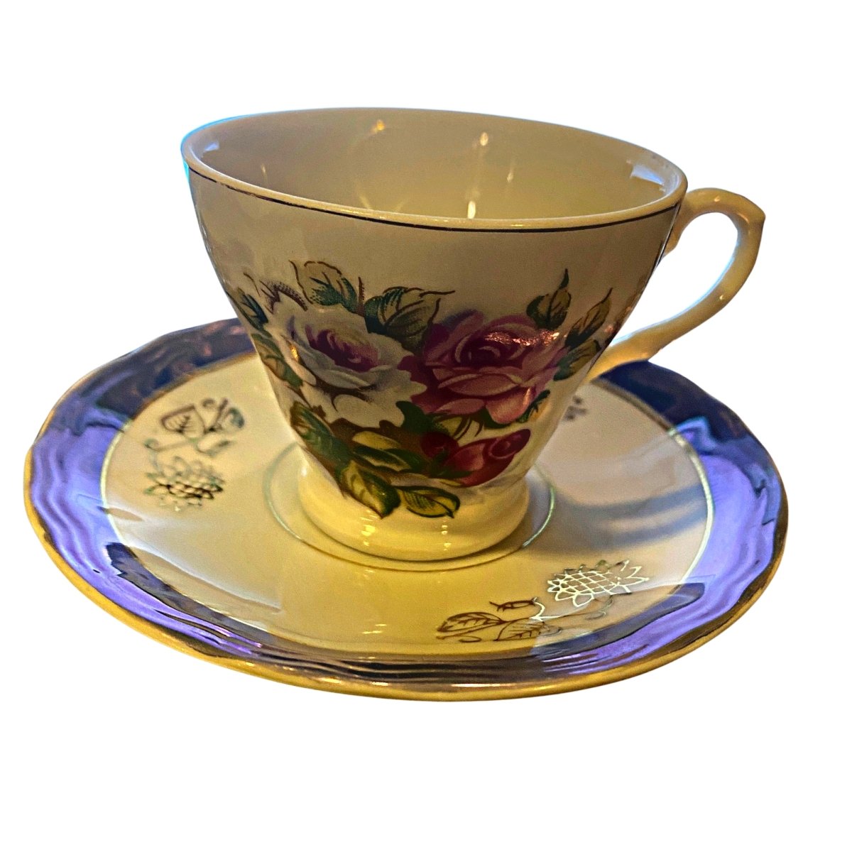 Lusterware | Royal Crown Japan | Blue and White pearlized floral miniature cup & saucer - Chinamania.shop
