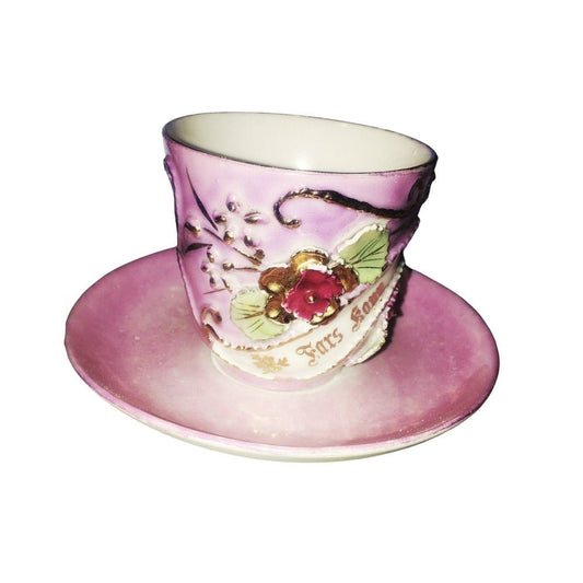 Lusterware | Victorian Antique Pink Father's Day Full Size Cup & Saucer, Traditional German Flintware, Vintage drinkware for Tea Parties - Chinamania.shop