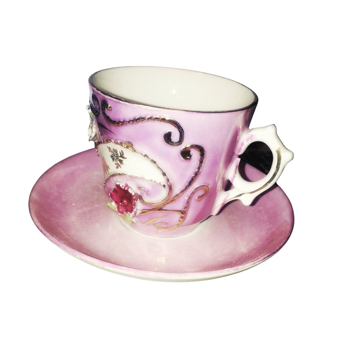 Lusterware | Victorian Antique Pink Father's Day Full Size Cup & Saucer, Traditional German Flintware, Vintage drinkware for Tea Parties - Chinamania.shop