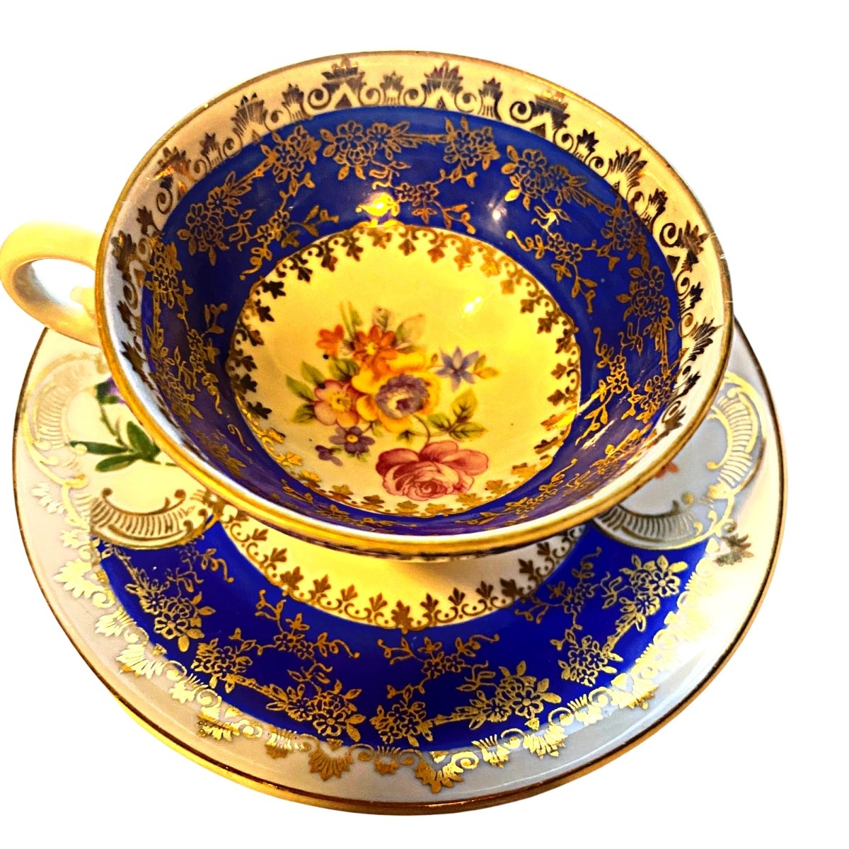 Oscar Schegelmilch | Floral, blue with gold filigree Mocha Cup | Bavarian Miniature c.1950 - Chinamania.shop