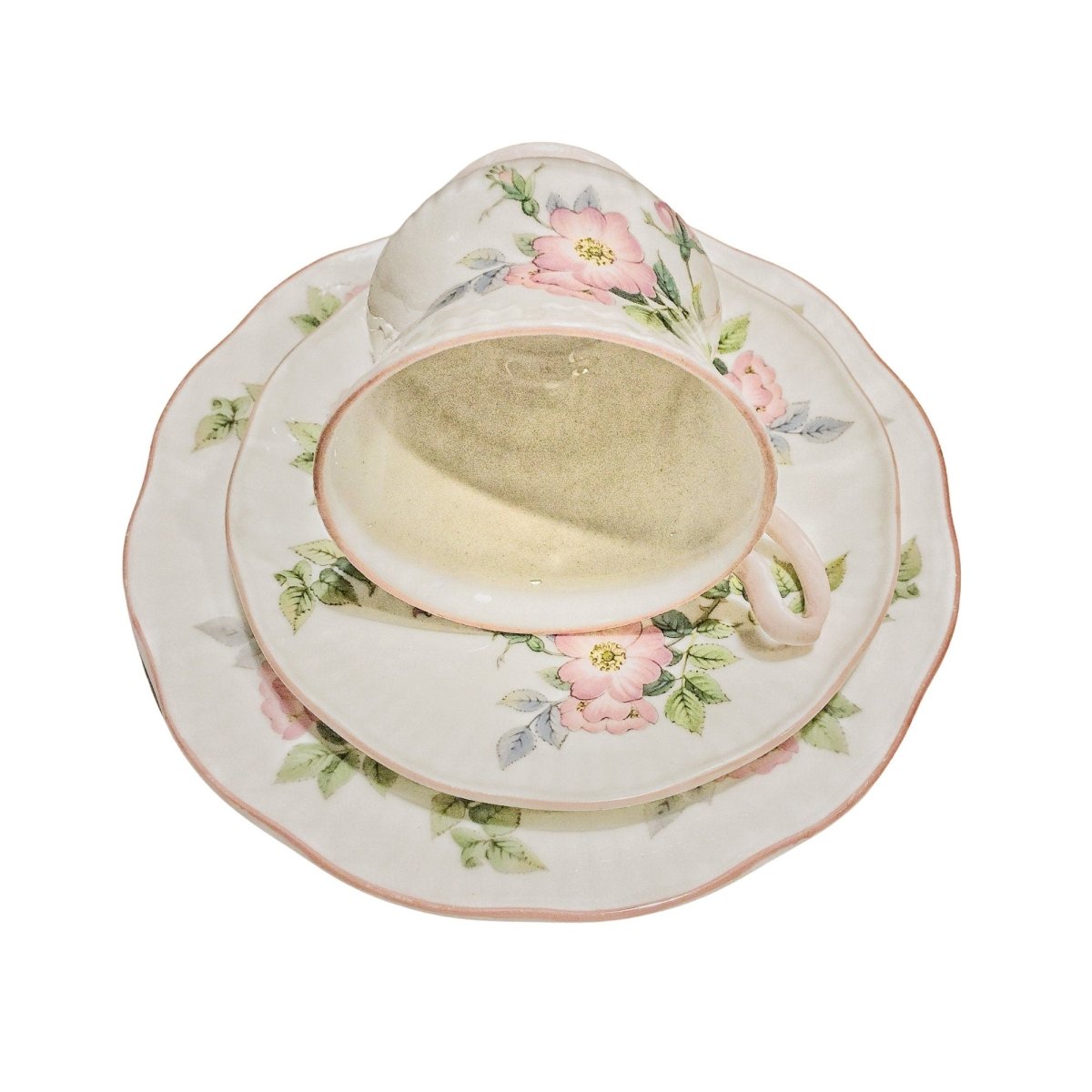 Queen's Rosina | Fabulous Flared & Fluted China Tea Trio | dusty pink briar roses - Chinamania.shop