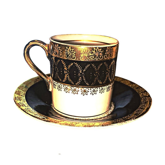Royal Crown Japan | Black & Gold Coffee Can, Vintage Mocha Cup and Saucer c. 1960 - Chinamania.shop