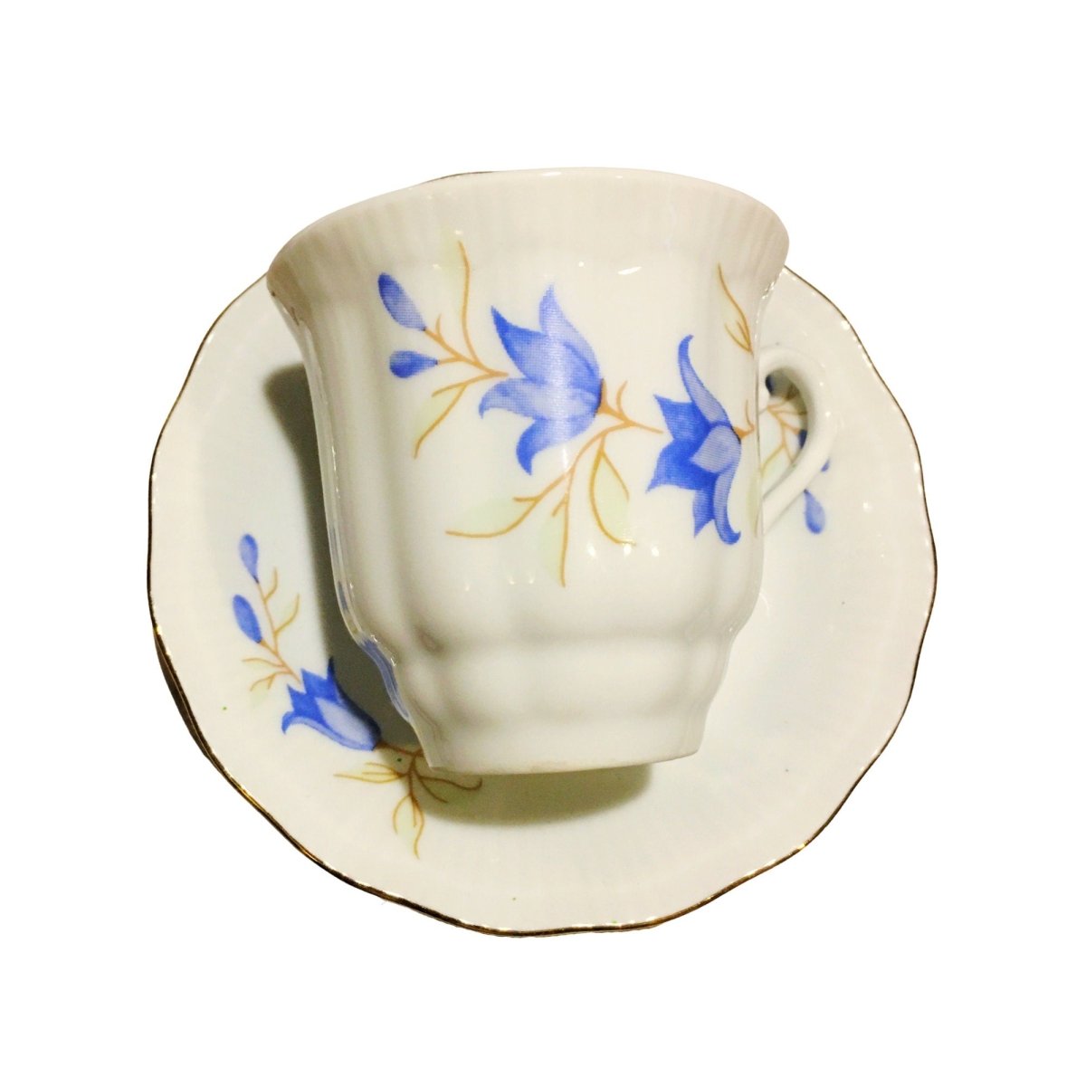 Royal Exclusive | Coffee Cup w. delicate harebells | Pastel blue with gold detail | Demitasse duo cup and saucer - Chinamania.shop