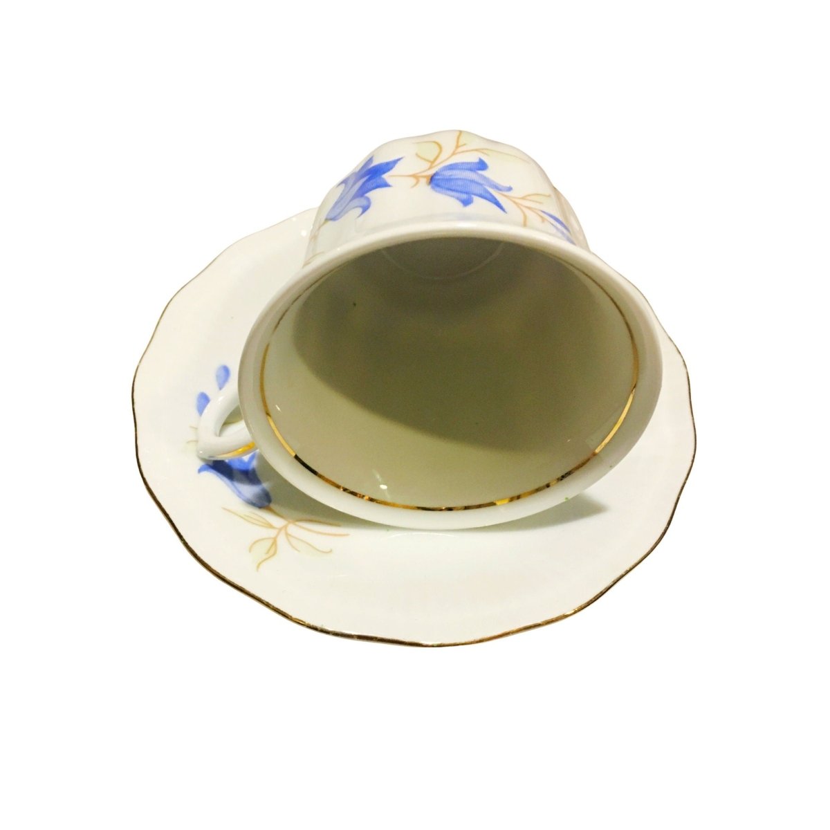 Royal Exclusive | Coffee Cup w. delicate harebells | Pastel blue with gold detail | Demitasse duo cup and saucer - Chinamania.shop