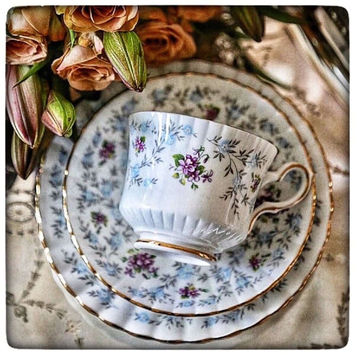 Royal Stafford | Enchanting | tea trio set | violets & forget me nots - Chinamania.shop