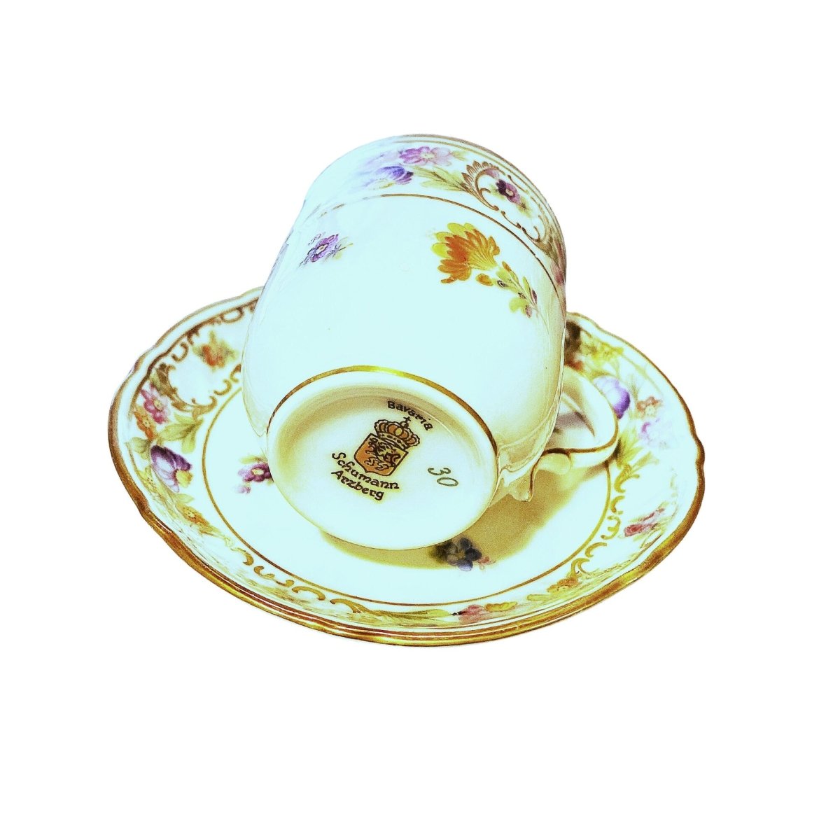 Schumann Arzberg | Empress Dresden Flowers Miniature Mocha Vintage Cup & Saucer - Chinamania.shop