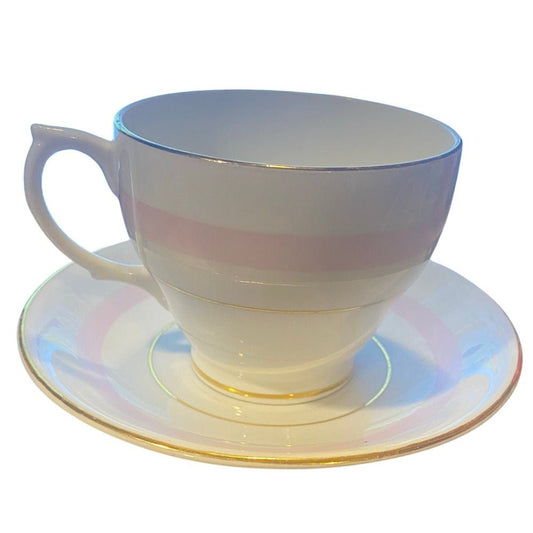 Windsor | Bone China cup & saucer | Pastel Pink Stripe Mid-century English porcelain, for Tea Parties or Mix and Match Teacup Sets - Chinamania.shop